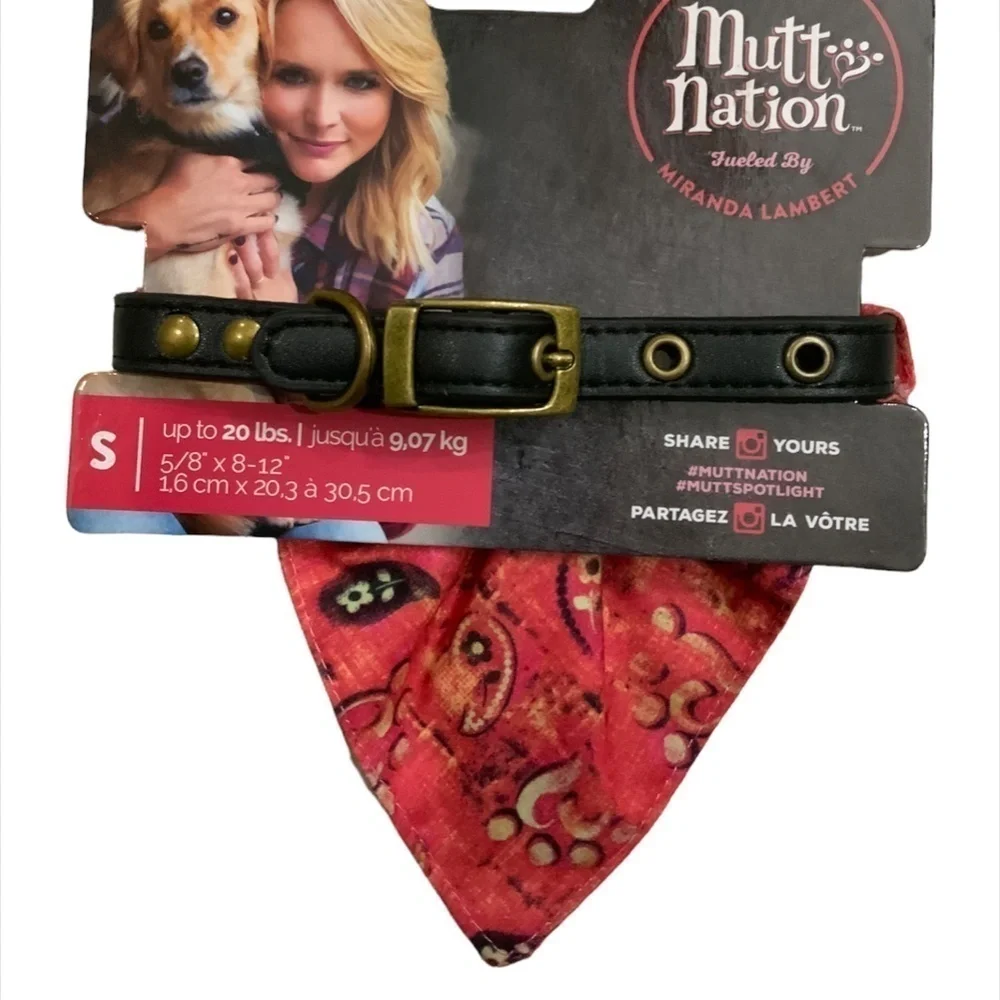 Mutt Nation Leather Collar Buckle with Slip on Bandana Small Up to 20 LB